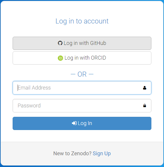 Zenodo login with ORCID and GitHub authentication